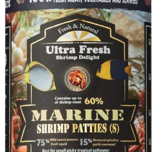 Ultra Fresh Marine Fish Food, 75% Sword Prawns + Squids, Natural Protein, Color Enhancement, for Small Saltwater Fish, Marine Shrimp Patties S 1.86oz